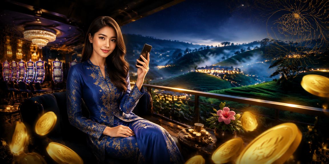 Pengguna Malaysia dalam baju kurung menggunakan aplikasi mudah alih kasino vegas108